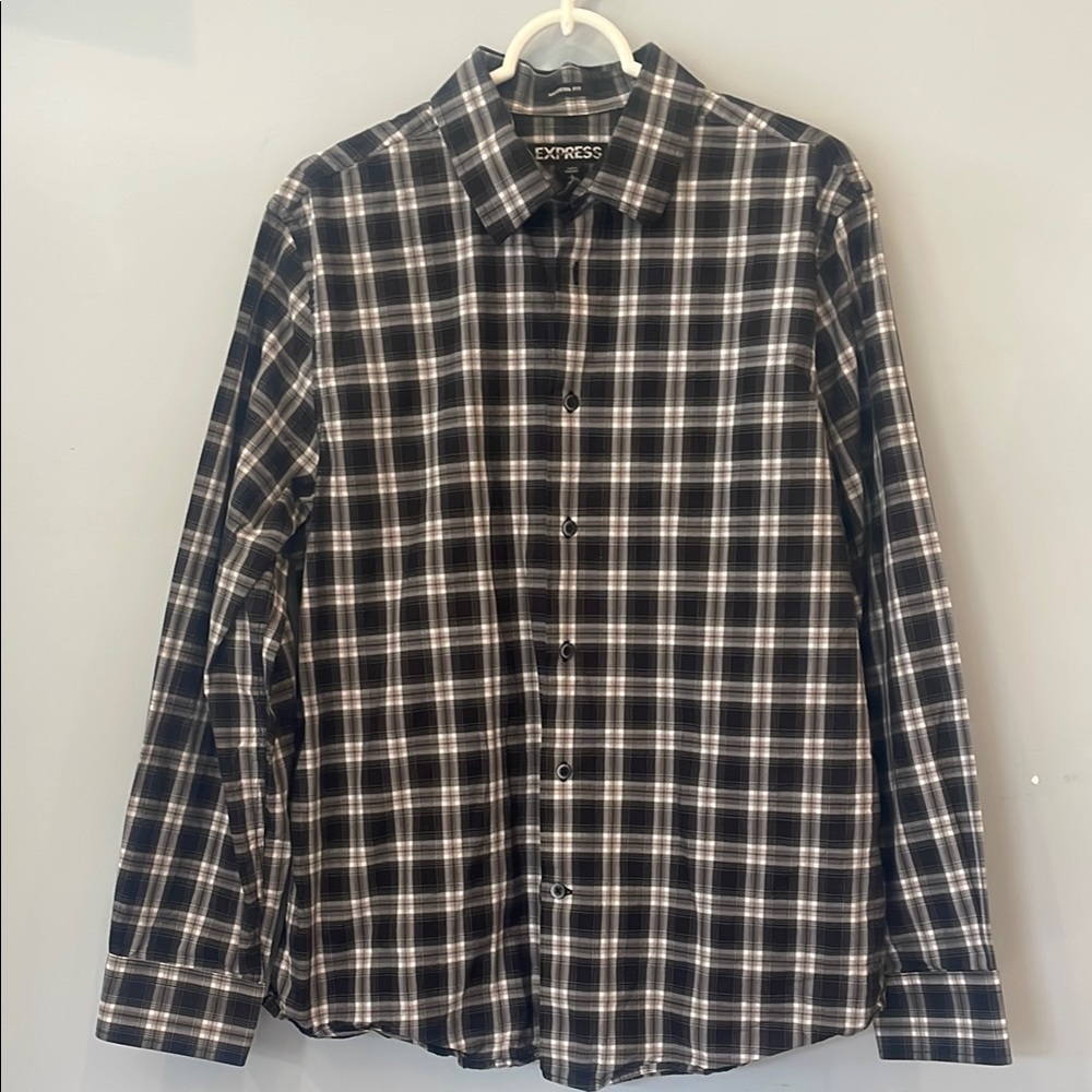 Express Men's Black Plaid long sleeve shirt size large